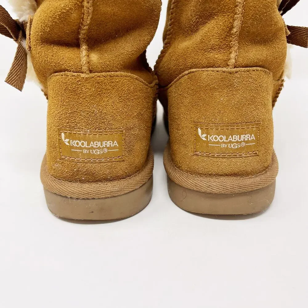 Koolaburra by UGG Suede Bow Tall Boots Tan Chestnut Victoria Womens Size 5 Cozy